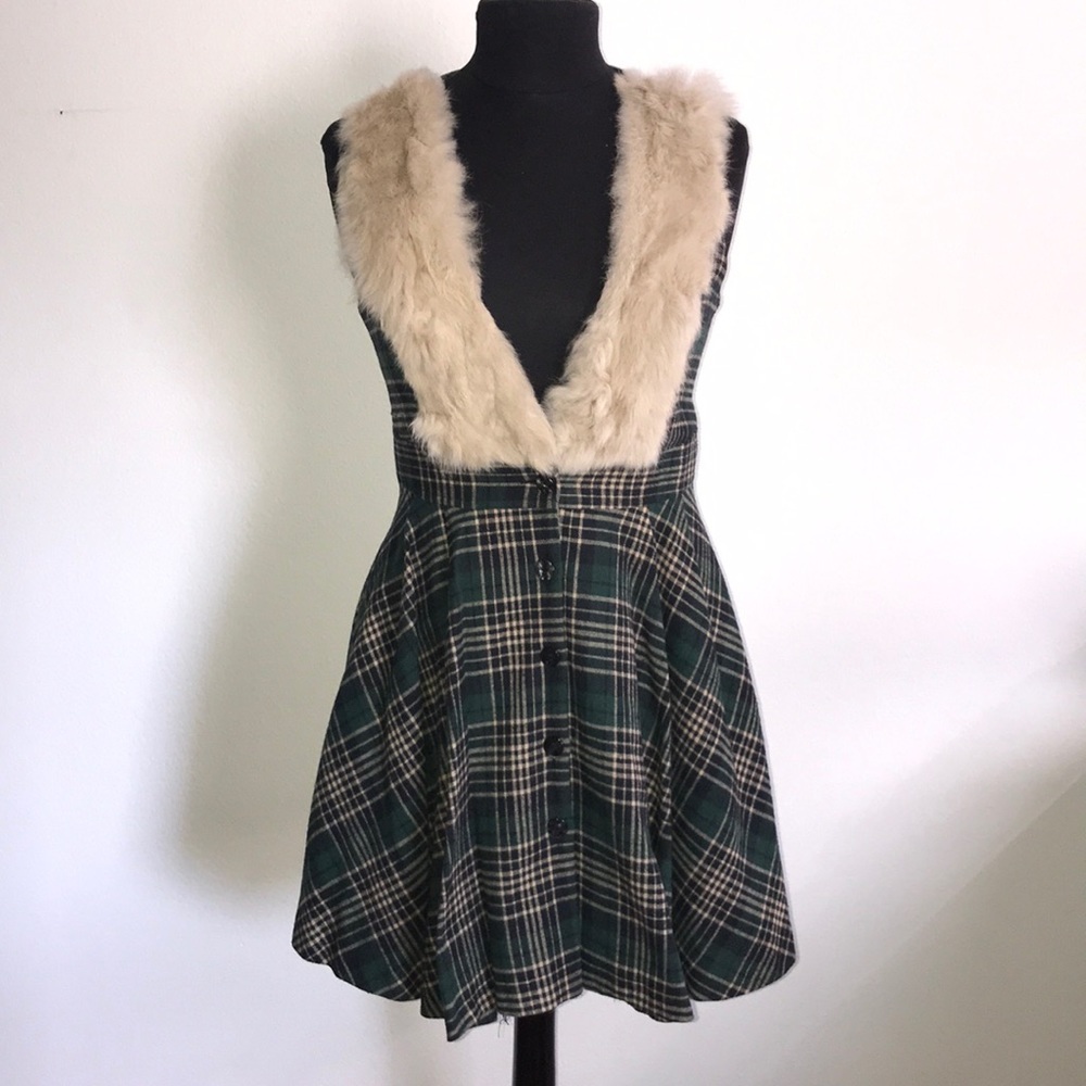 KPOP fashion - Fur collar plaid jumper